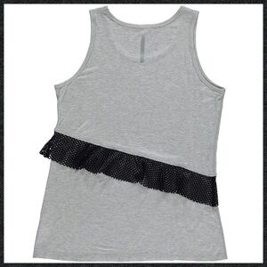 Bebe Gray Athletic Workout Tank Top with Black Ruffle Mesh